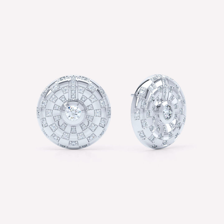 Toi et Moi Checkerboard 18K Whitegold Studs w. Lab-Grown Diamonds