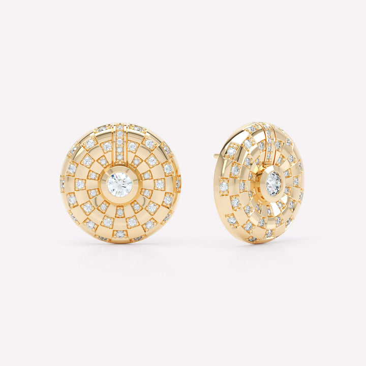 Toi et Moi Checkerboard 18K Gold Studs w. Lab-Grown Diamonds