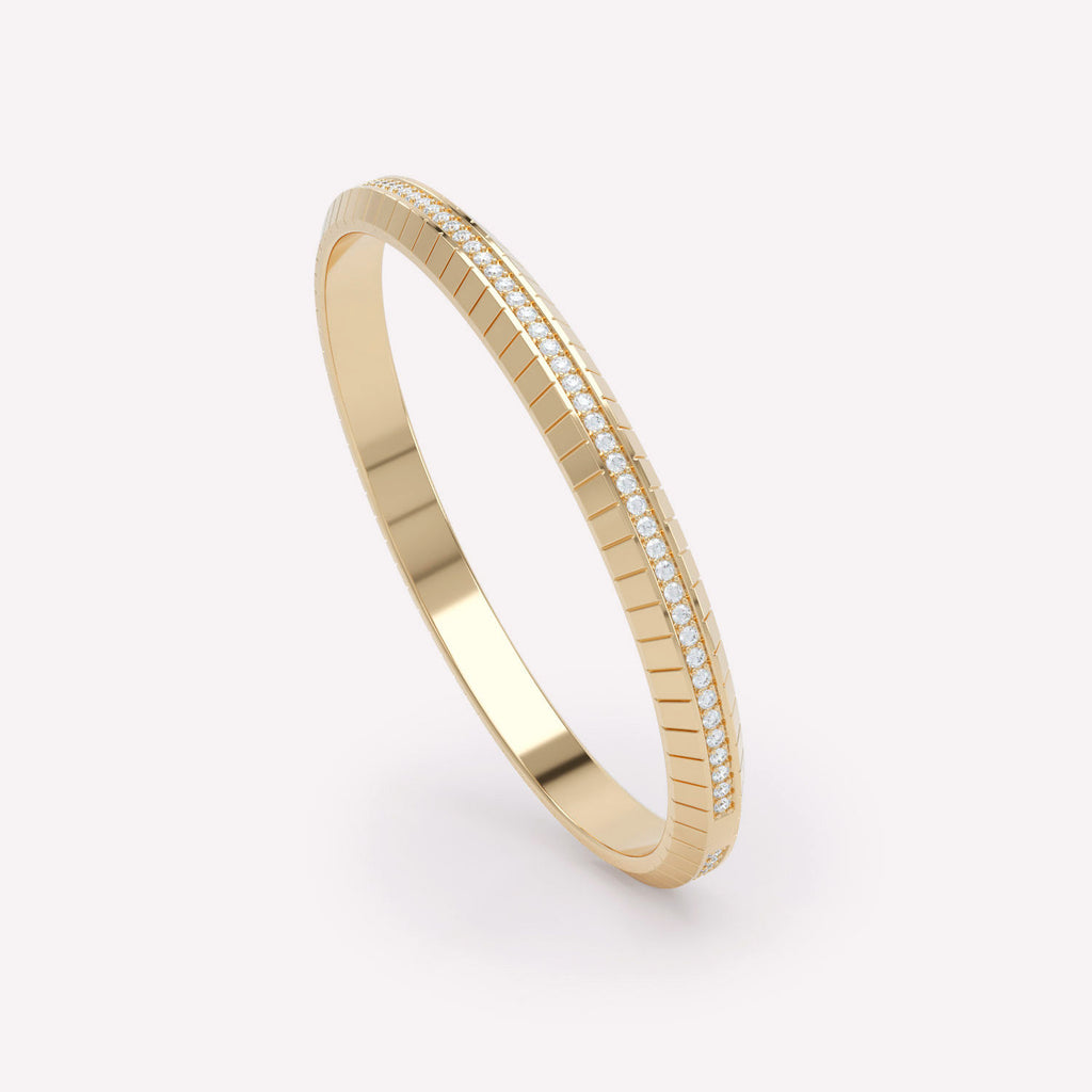 Eternity Engraved 18K Gold Bangle w. Lab-Grown Diamonds