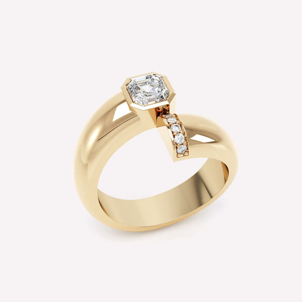 Toi et Moi Polished Asscher 18K Gold Ring w. Lab-Grown Diamonds