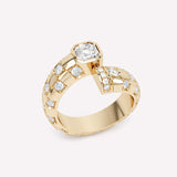 Toi et Moi Checkerboard Asscher 18K Gold Ring w. Lab-Grown Diamonds
