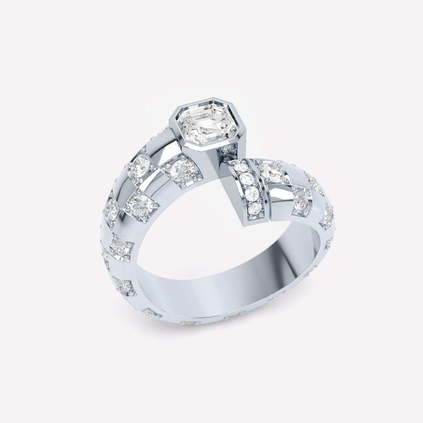 Toi et Moi Schachbrett Asscher Ring aus 18K Weißgold I Labor-Diamanten