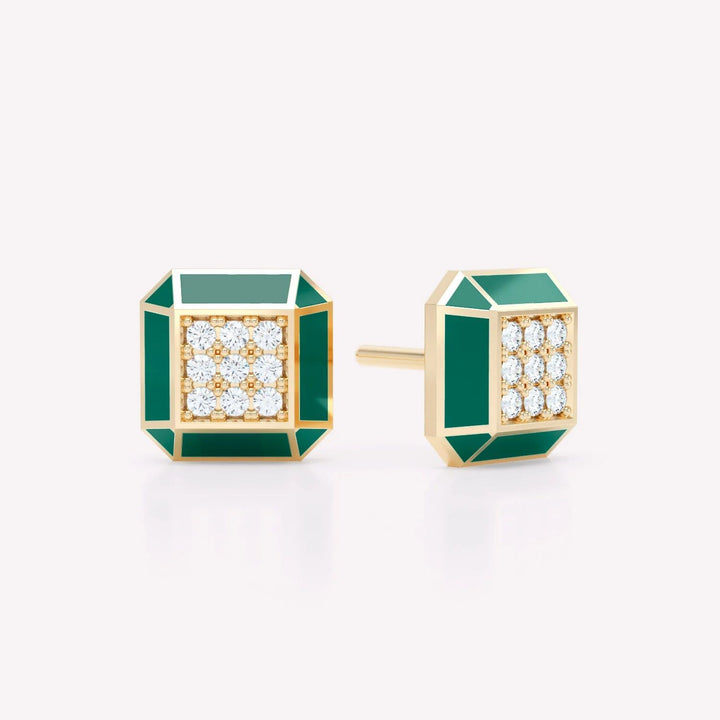 Eternity green 18K Gold Studs w. Lab-Grown Diamonds