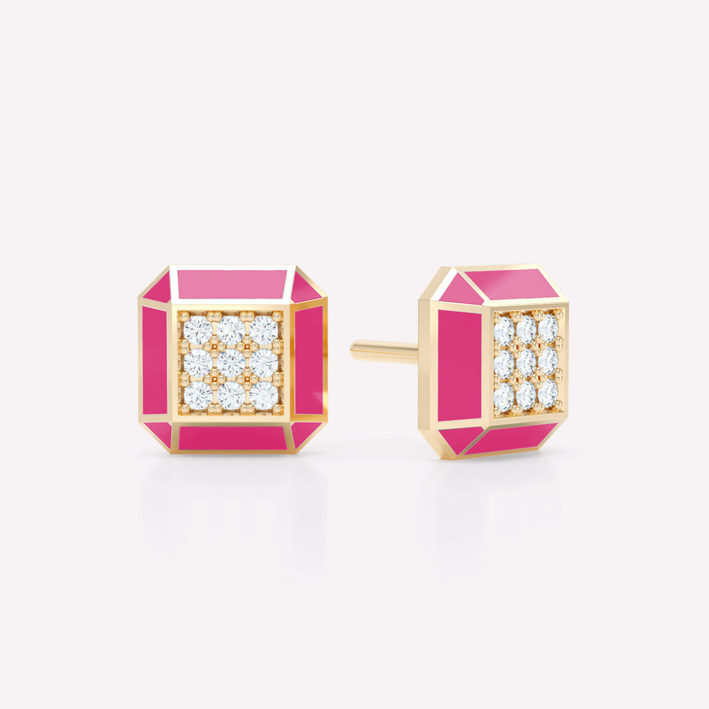 Eternity Pink 18K Gold Studs w. Lab-Grown Diamonds
