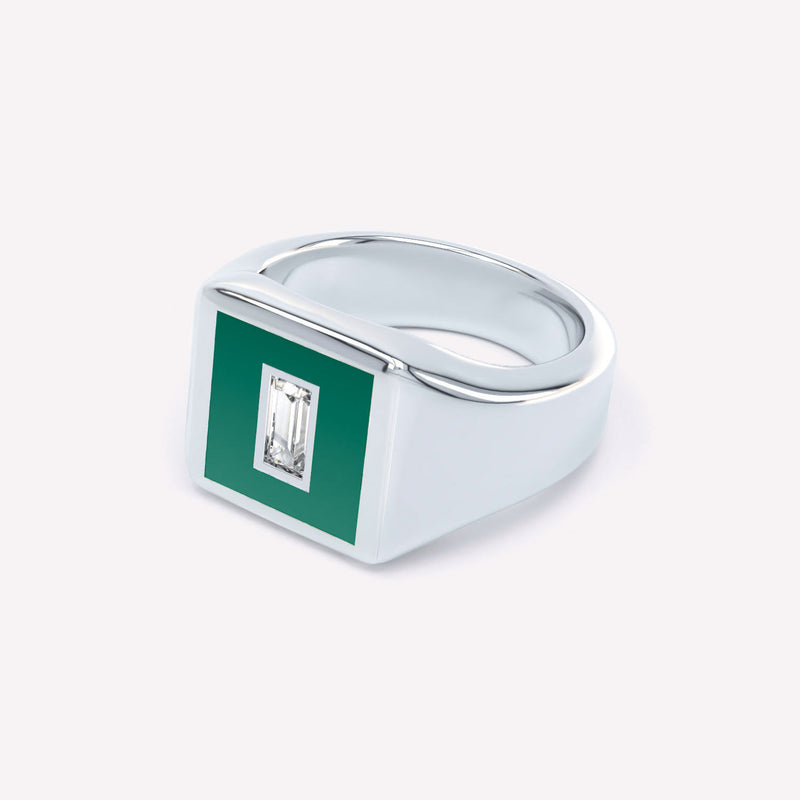 Eternity Green 14K Whitegold Signet Ring w. Lab-Grown Diamond