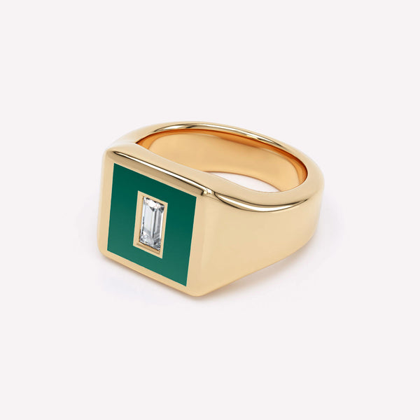 Eternity Green 14K Gold Signet Ring w. Lab-Grown Diamond