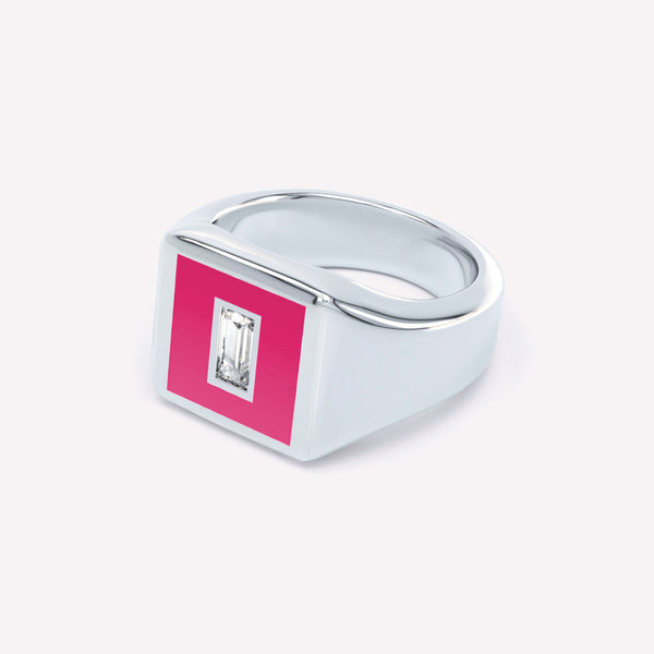 Eternity Pink 14K Whitegold Signet Ring w. Lab-Grown Diamond
