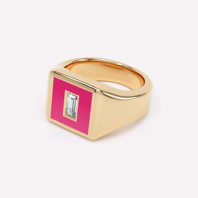 Eternity Pink 14K Gold Signet Ring w. Lab-Grown Diamond