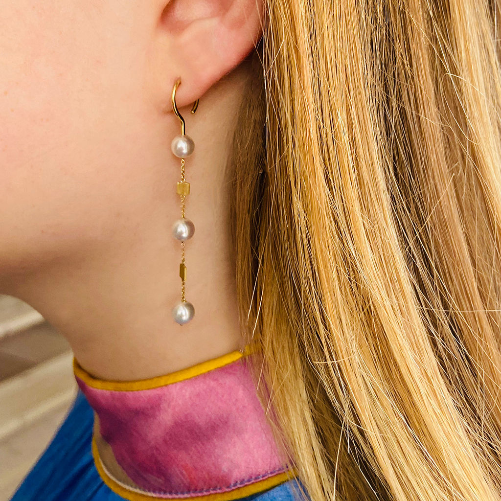 Bubbles 18K Gold Earring w. Pearls