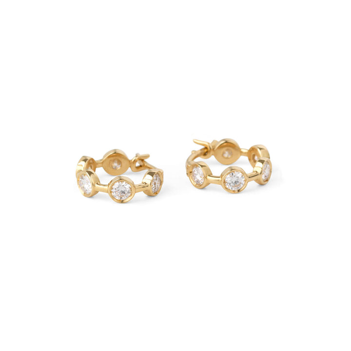 Small On The Rocks 18K Gold Hoops w. Diamonds