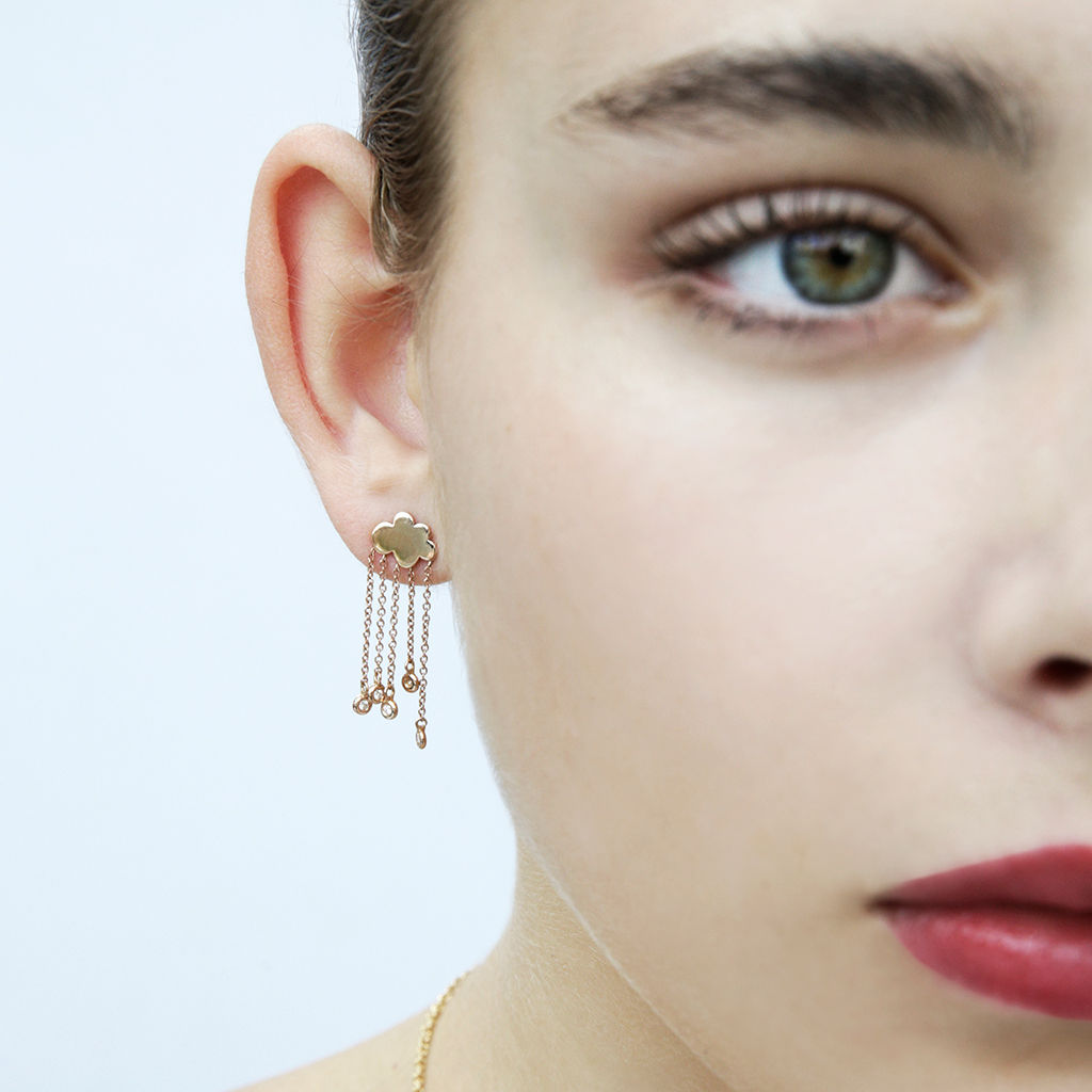 Rain Cloud 18K Gold Earrings w. Diamonds