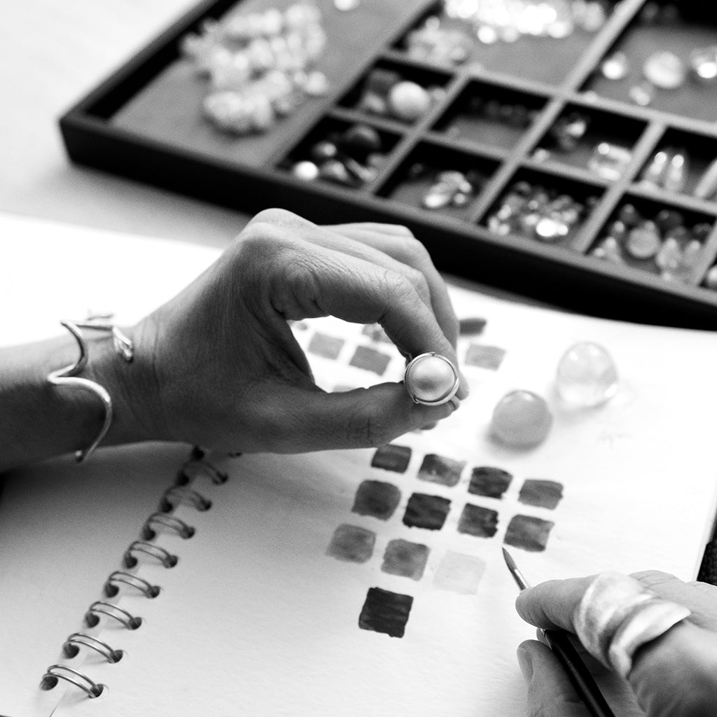 Large Lotus 18K Gold Ring w. Pearl