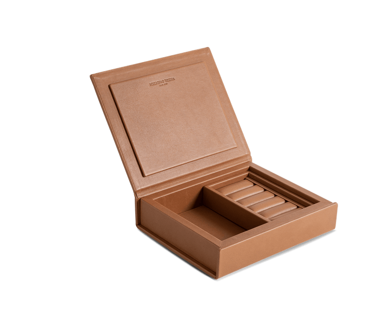 Cognac Schmuckbox aus Überschuss-Leder I Klein