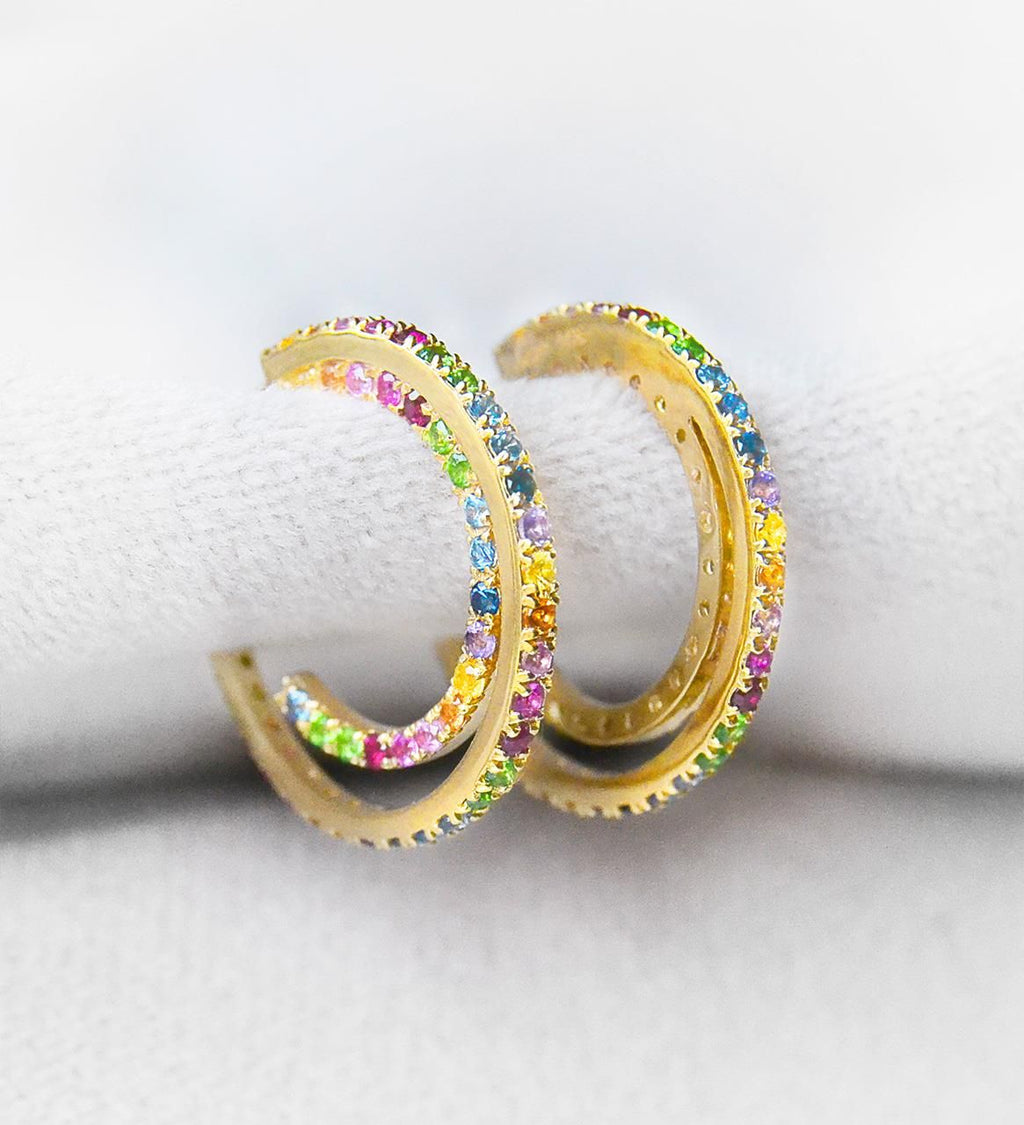 Josephine 18K Gold Earrings w. Sapphires, Tsavorites, Rubies & Amethysts