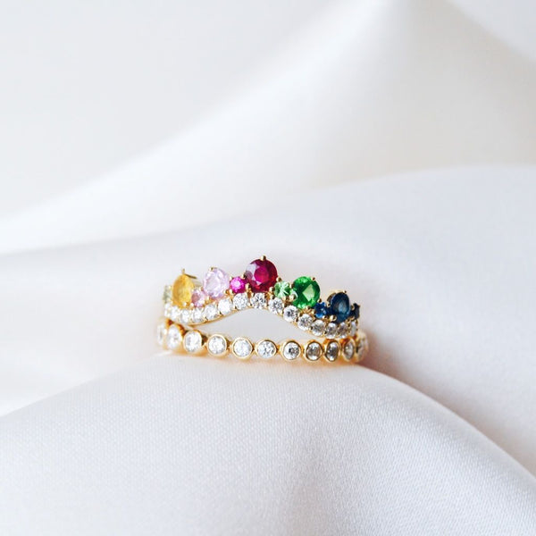 Josephine 14K Guld Ring m. Diamanter, Rubiner, Tsavorit Sten & Safirer