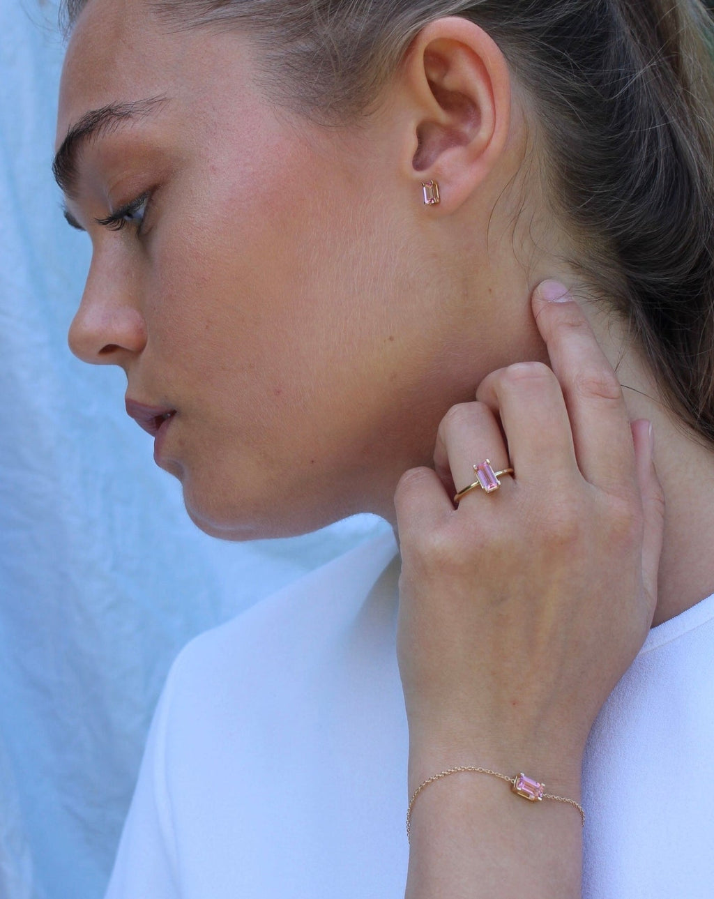 Nord Pink 18K Gold Stud w. Tourmaline & Diamond