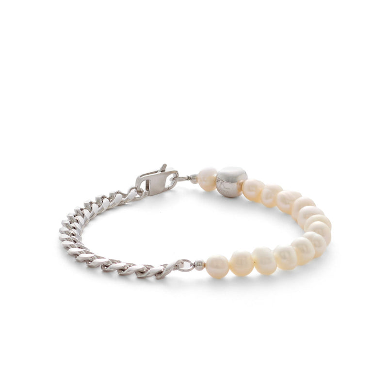 Chain (6mm) Silver Bracelet w. Pearls