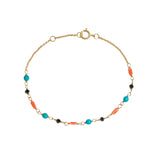 Mixed colour 18K Gold Bracelet w. Coral, Turquoise & Diamonds