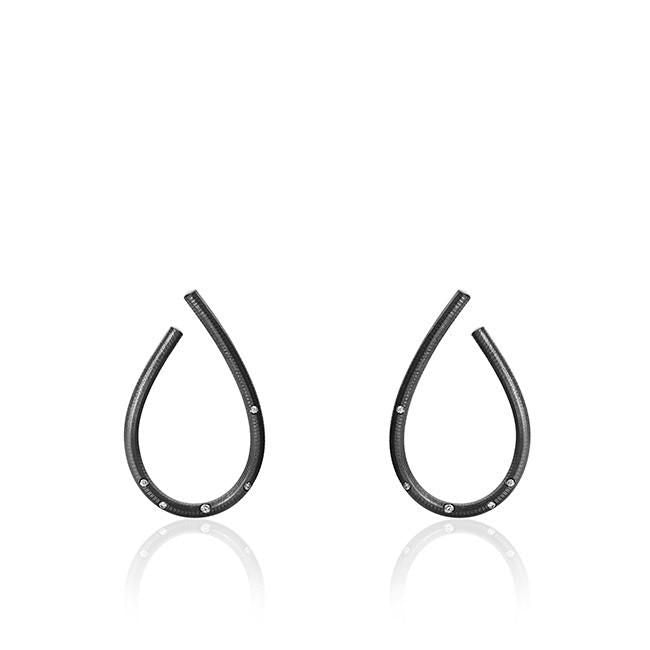 Medium Kharisma Oxidized Silver Earrings w. Diamonds