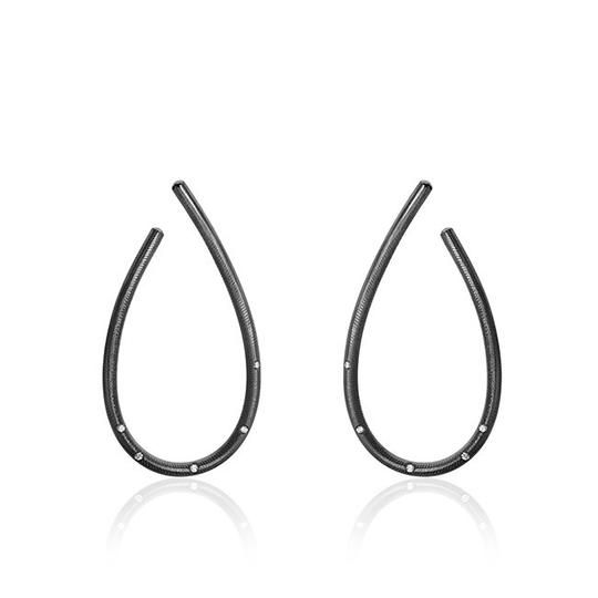 Large Kharisma Oxidized Silver Earrings w. Diamonds