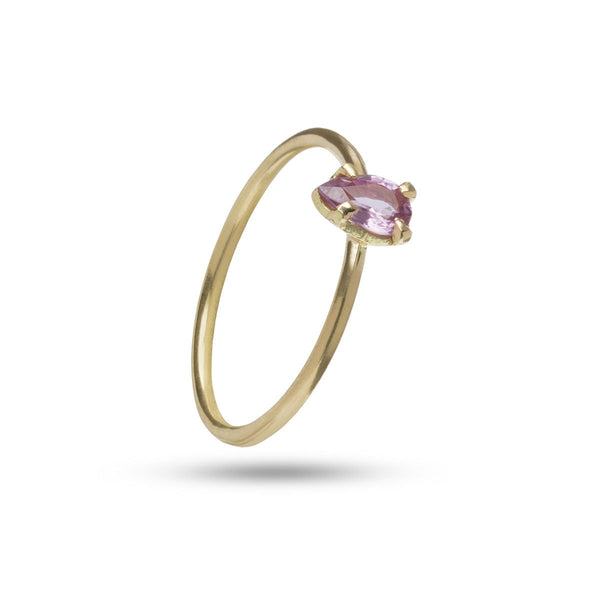 Drop Pink 18K Gold Ring w. Sapphire