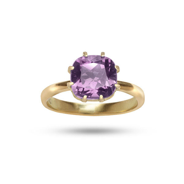 Square Purple 18K Gold Ring w. Amethyst