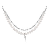 Bolt oxidized Silver Necklace w. Pearl & Zirconia