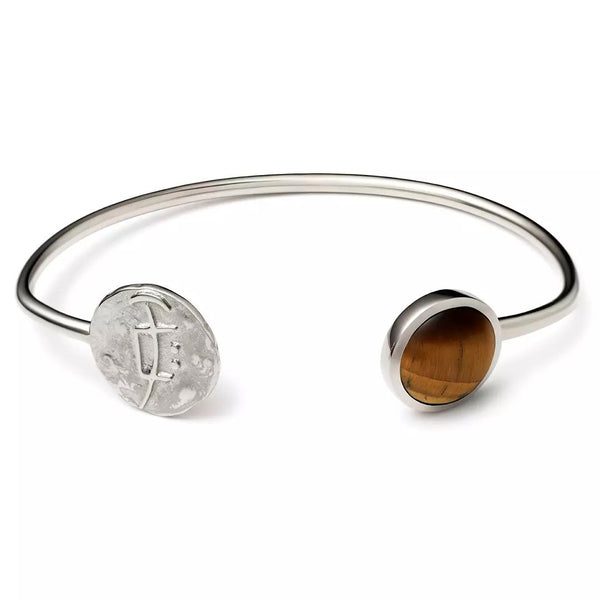 Cosmos Circle | Key Of Cause And Effect Silver Bangle w. Eye of Tiger