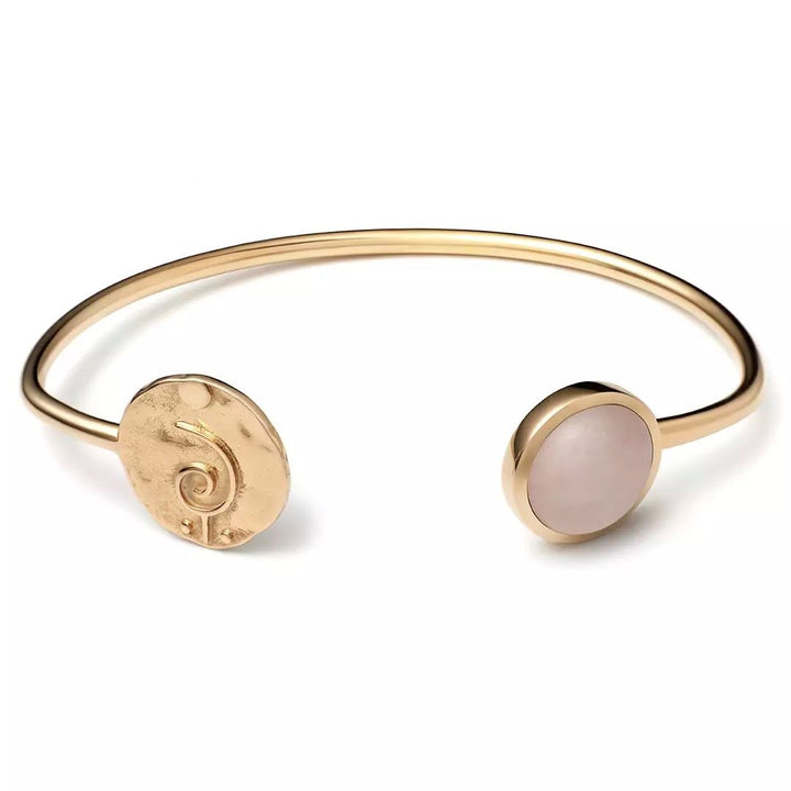 Cosmos Circle | Key Of Gratitude Silver Bangle w. Rose Quartz