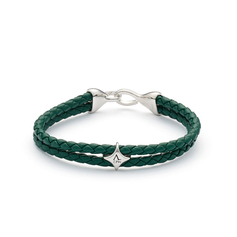 Bolo Leather Green Silver Bracelet