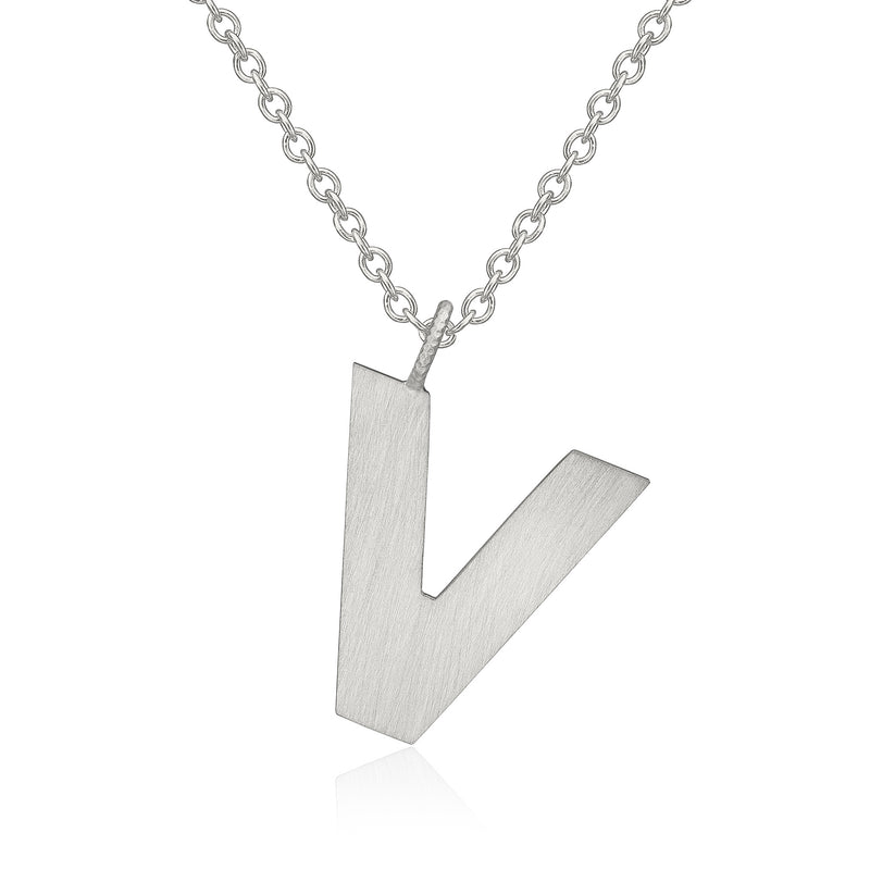 Letter V Silver Necklace