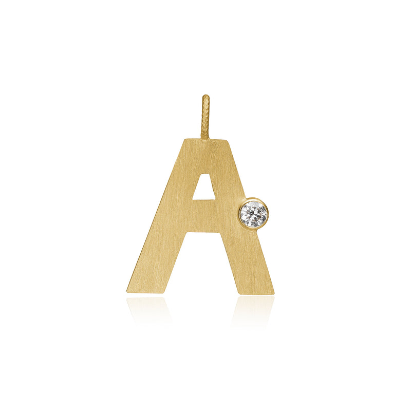 Letter A 18K Gold Pendant w. Diamond