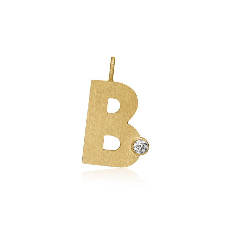 Letter B 18K Gold Pendant w. Diamond