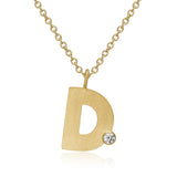 Letter D 18K Gold Pendant w. Diamond