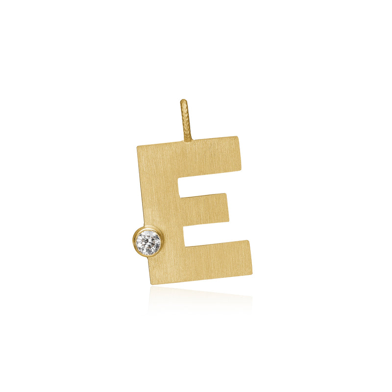 Letter E 18K Gold Pendant w. Diamond