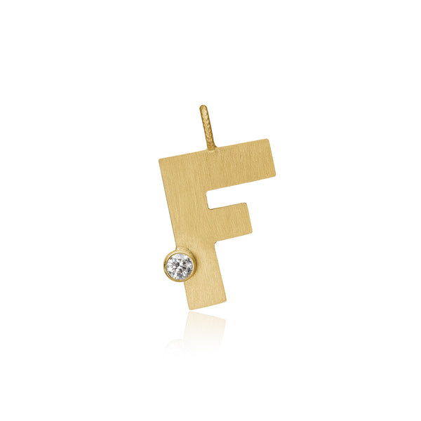 Letter F 18K Gold Pendant w. Diamond