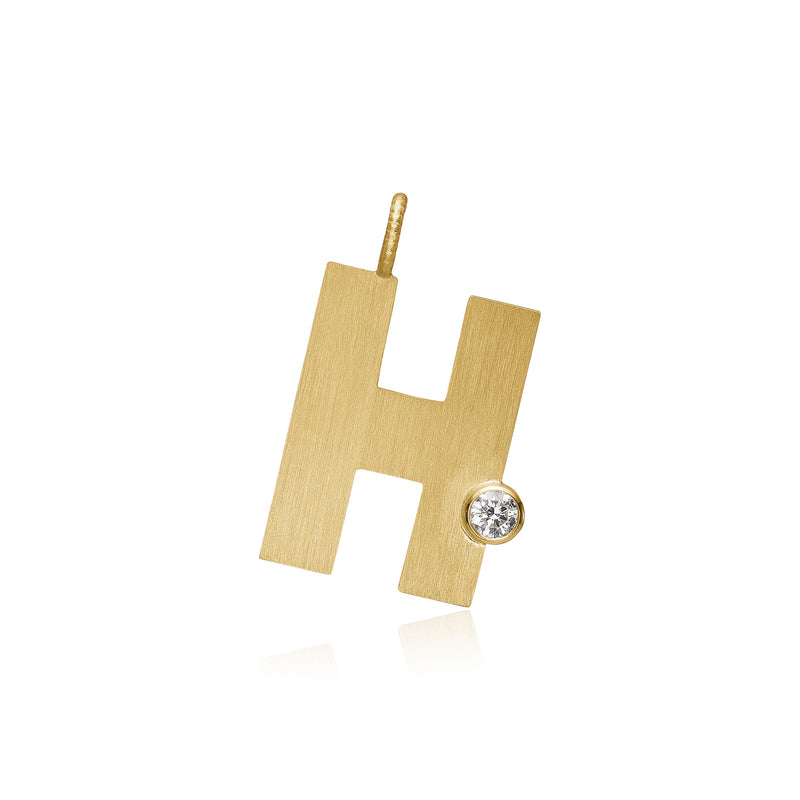 Letter H 18K Gold Pendant w. Diamond
