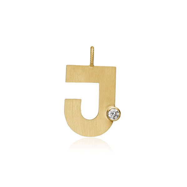 Letter J 18K Gold Pendant w. Diamond