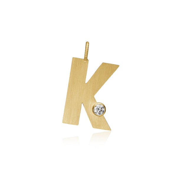 Letter K 18K Gold Pendant w. Diamond