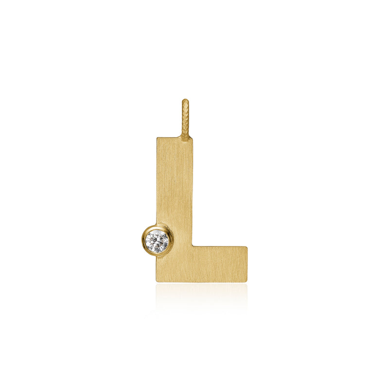 Letter L 18K Gold Pendant w. Diamond