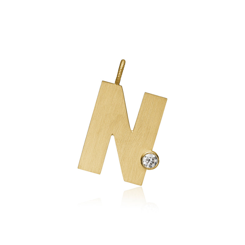 Letter N 18K Gold Pendant w. Diamond