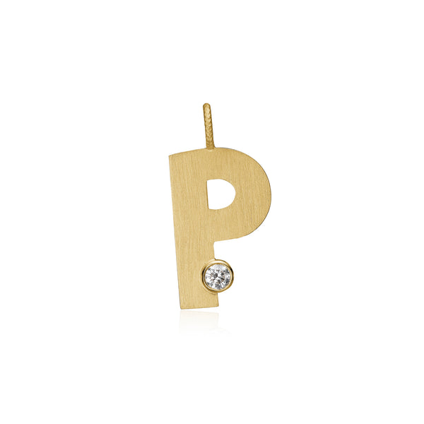 Letter P 18K Gold Pendant w. Diamond