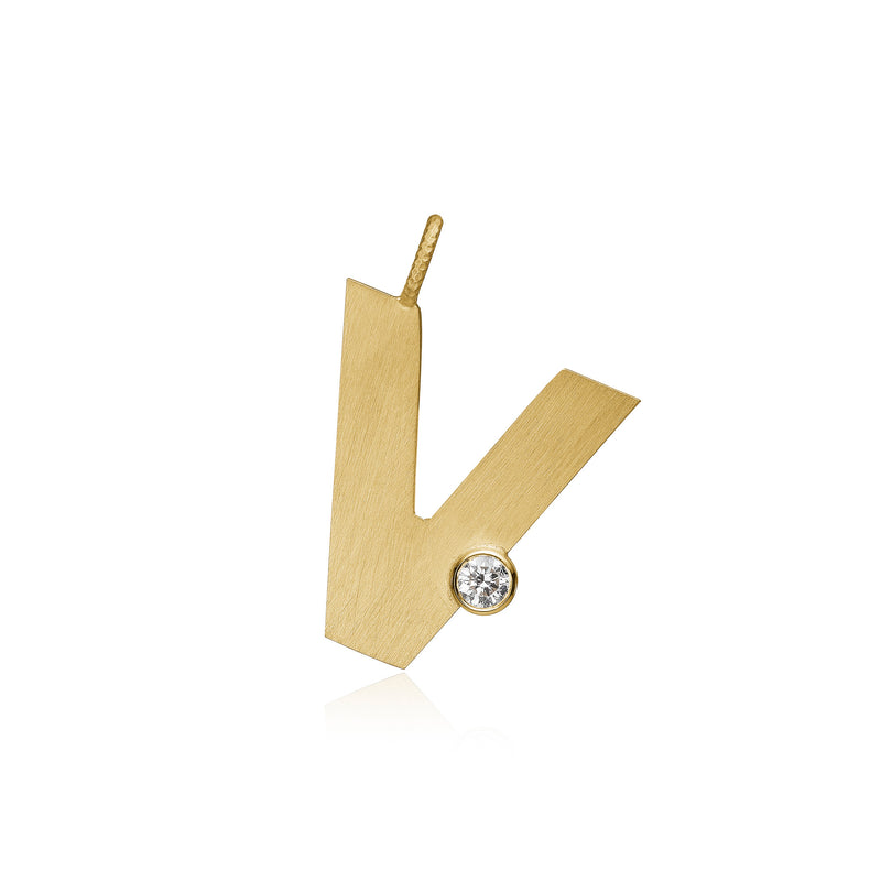 Letter V 18K Gold Pendant w. Diamond