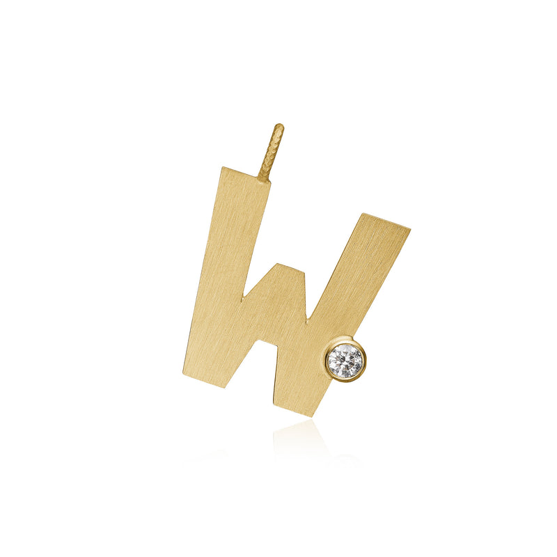 Letter W 18K Gold Pendant w. Diamond