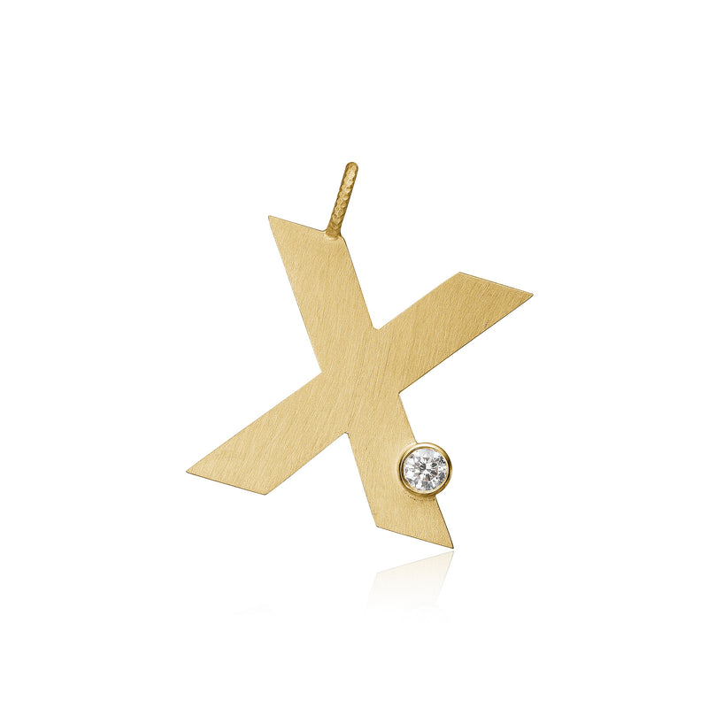 Letter X 18K Gold Pendant w. Diamond