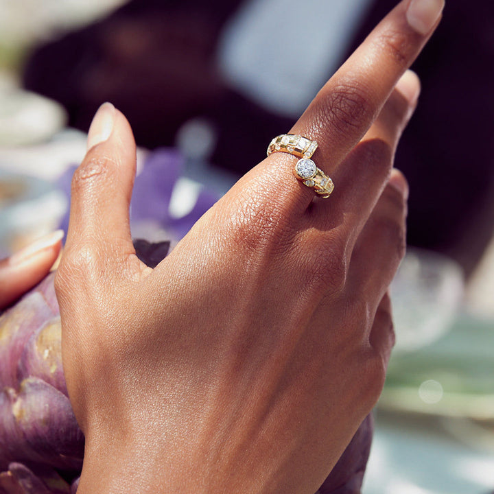 Toi et Moi Checkerboard 18K Gold Ring w. Lab-Grown Diamonds