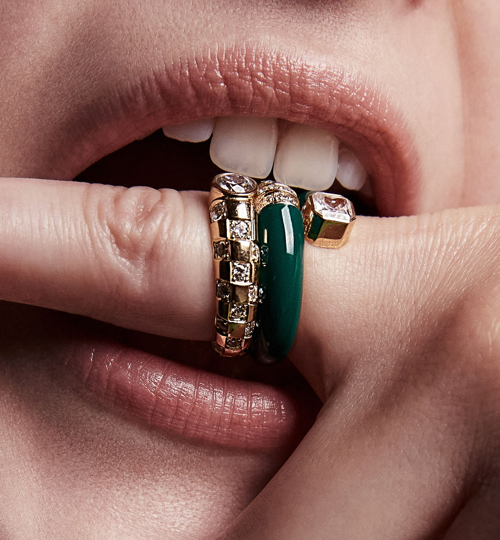 Toi et Moi Checkerboard 18K Gold Ring w. Lab-Grown Diamonds