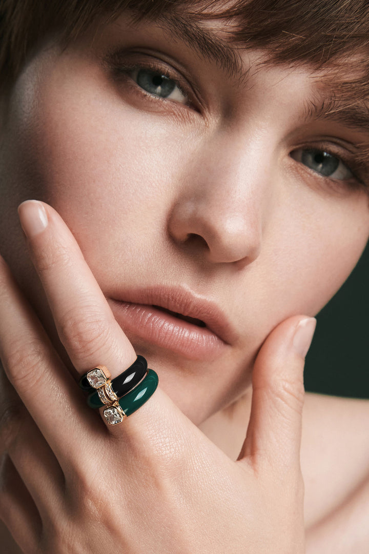 Toi et Moi Black Asscher 18K Whitegold Ring w. Lab-Grown Diamonds