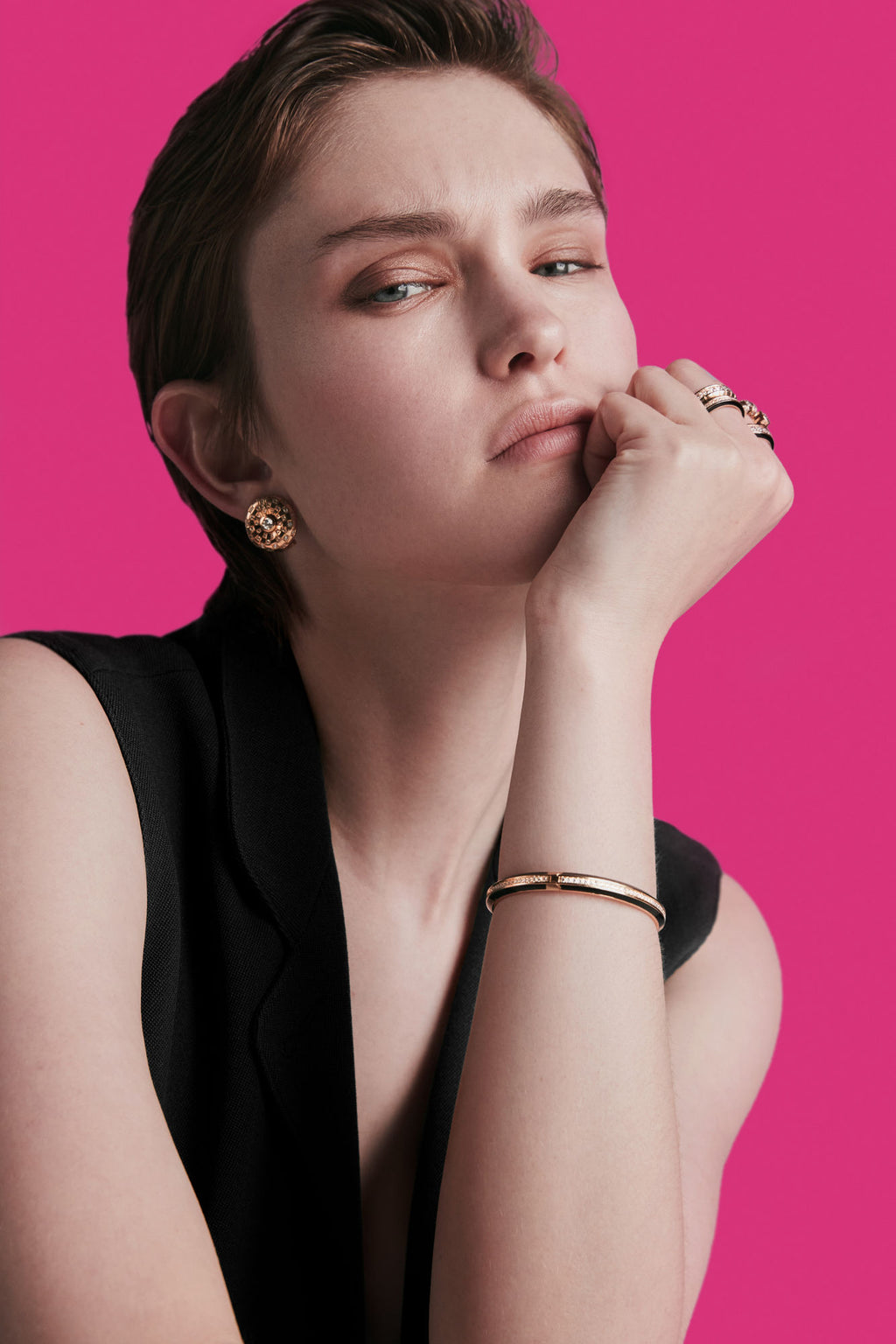 Toi et Moi Checkerboard 18K Gold Studs w. Lab-Grown Diamonds