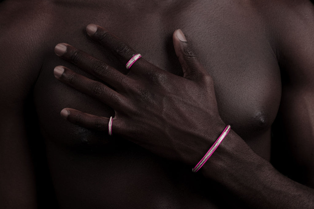 Eternity Pink 18K Whitegold Bangle w. Lab-Grown Diamonds